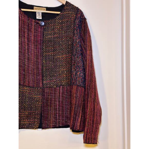 Notations Womens Multicolor Tweed Patchwork Lagenlook Single Button Jacket PXL - Picture 3 of 7